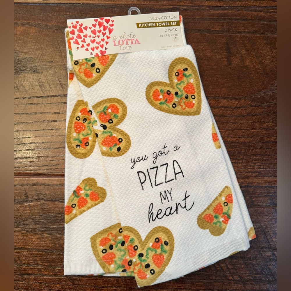 Valentine’s Day Pizza Kitchen Towels Set Of 2, You Got A Pizza My Heart Towels